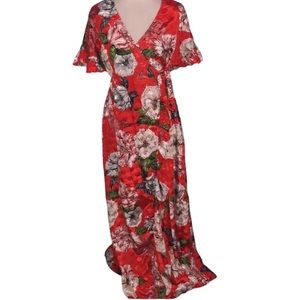 Asos floral ruffle wrap maxi dress